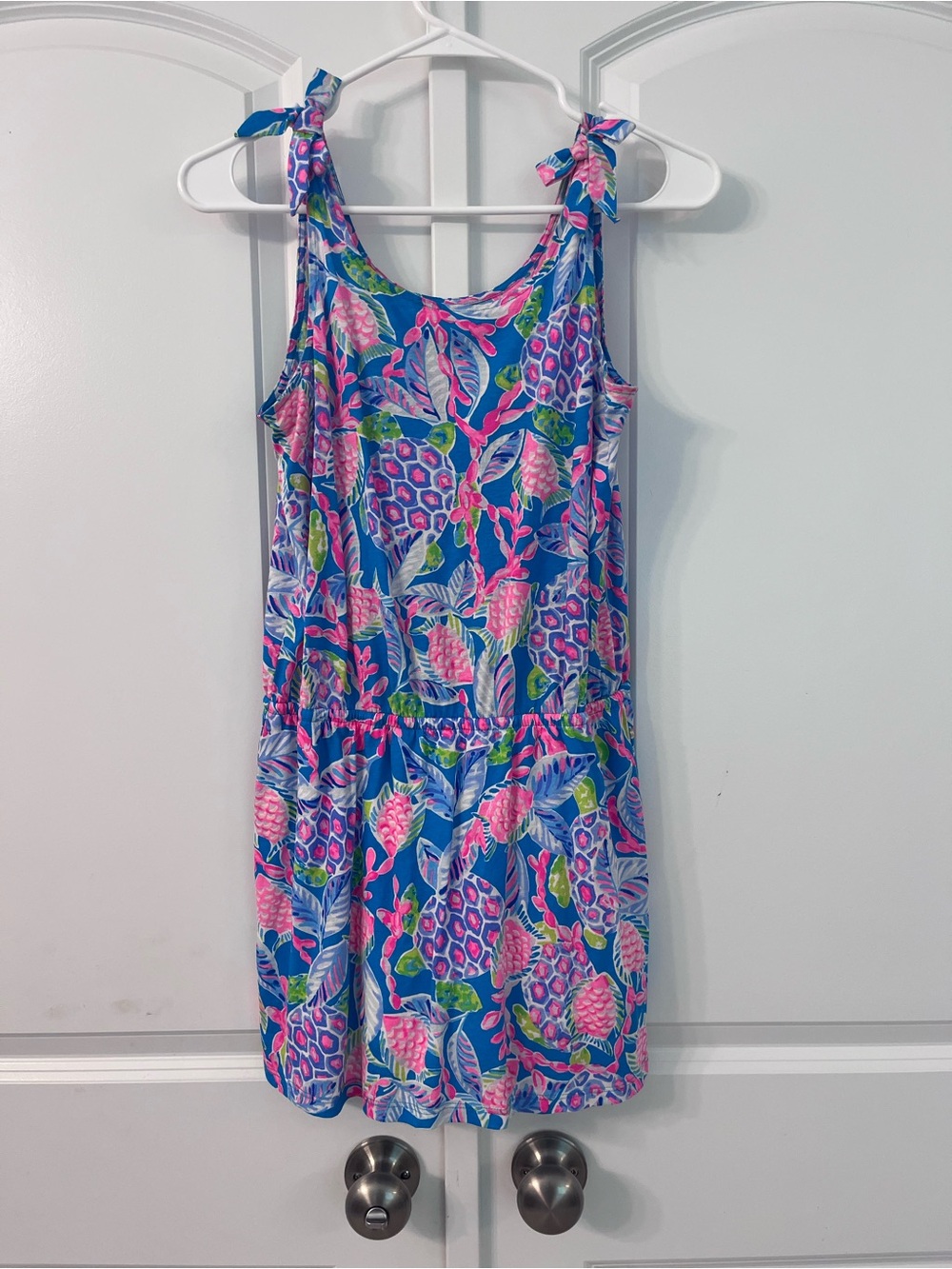 Lilly Tie-Shoulder Summer Dress in Blue & Pink
